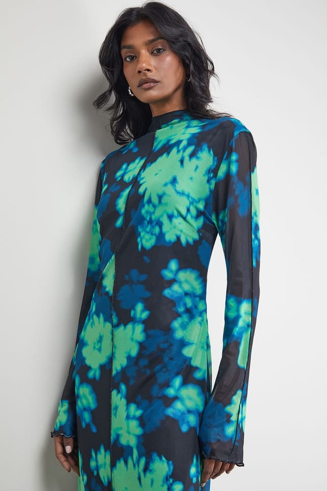 Warehouse Warehouse Women's Print Mesh Lettuce Edge Maxi Dress - 2