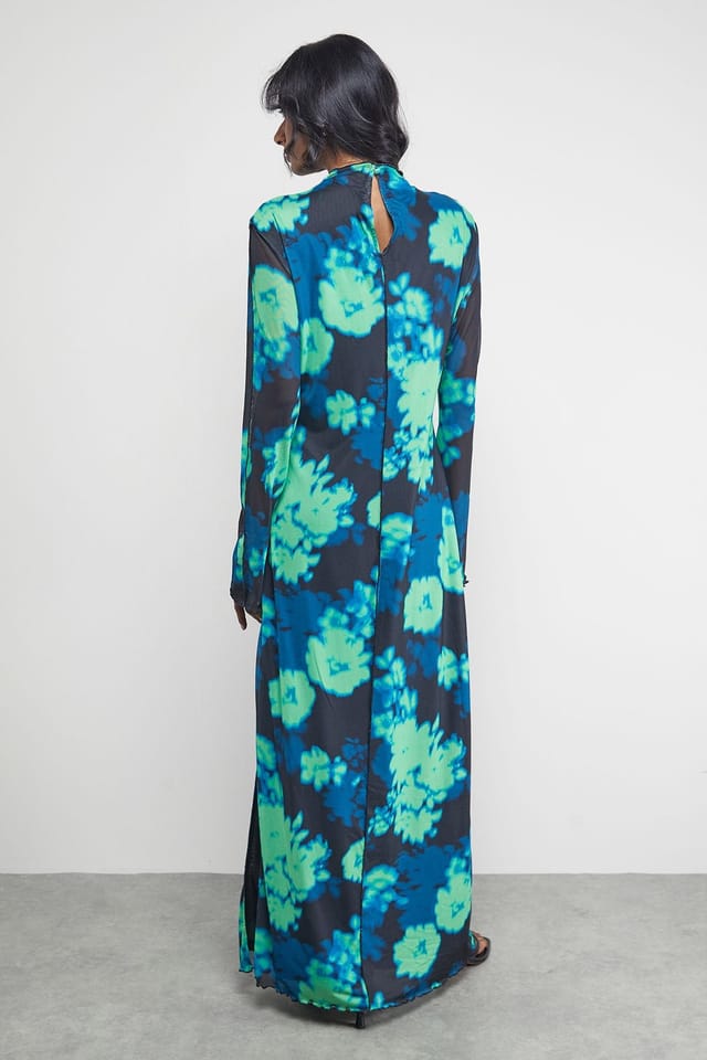 Warehouse Warehouse Women's Print Mesh Lettuce Edge Maxi Dress - 3