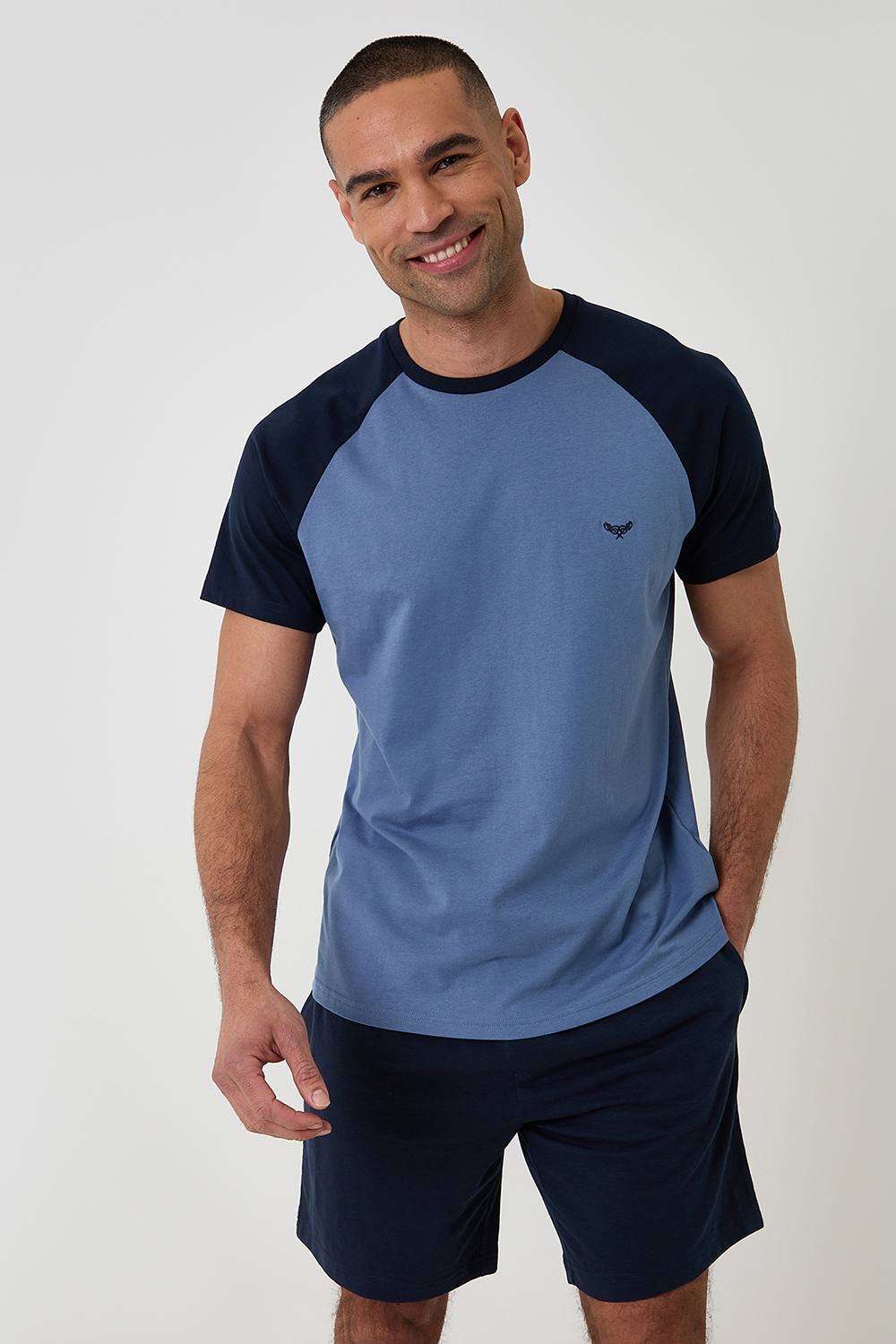 Threadbare Threadbare Men's Raglan Short Sleeve Top & Shorts Lounge Set in Blue - 2