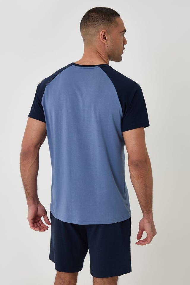 Threadbare Threadbare Men's Raglan Short Sleeve Top & Shorts Lounge Set in Blue - 2