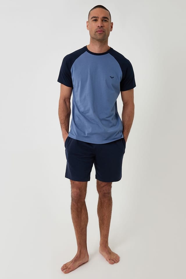 Threadbare Threadbare Men's Raglan Short Sleeve Top & Shorts Lounge Set in Blue - 3