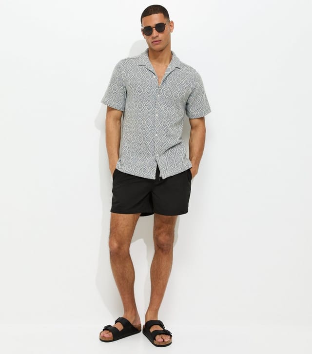 New Look Men's Blue Regular Diamond Knit Shirt New Look - 3