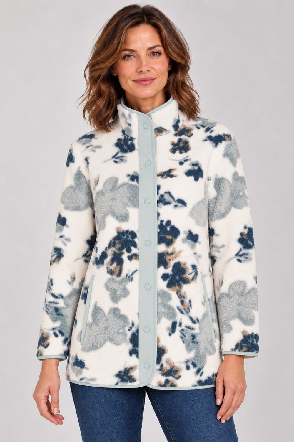 Tigi Tigi Women's Leaf Print Coat in Teal
