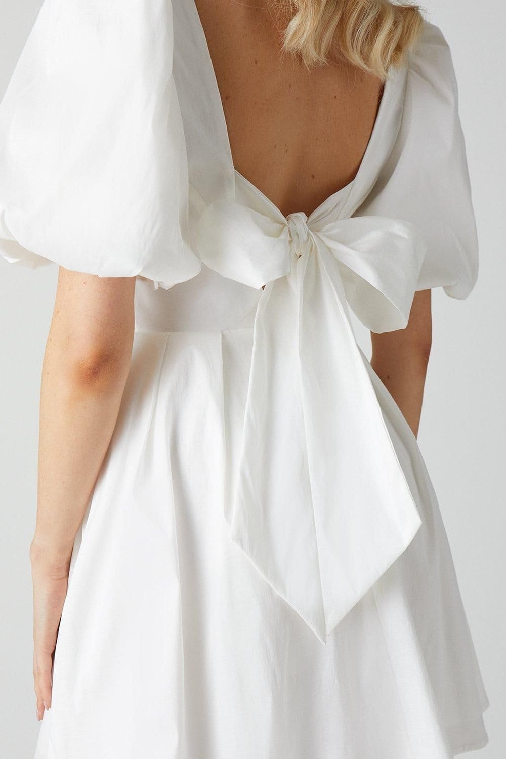 Coast Coast Women's Puff Sleeve Mini Dress Wedding Dress With Tie Back in Ivory - 4