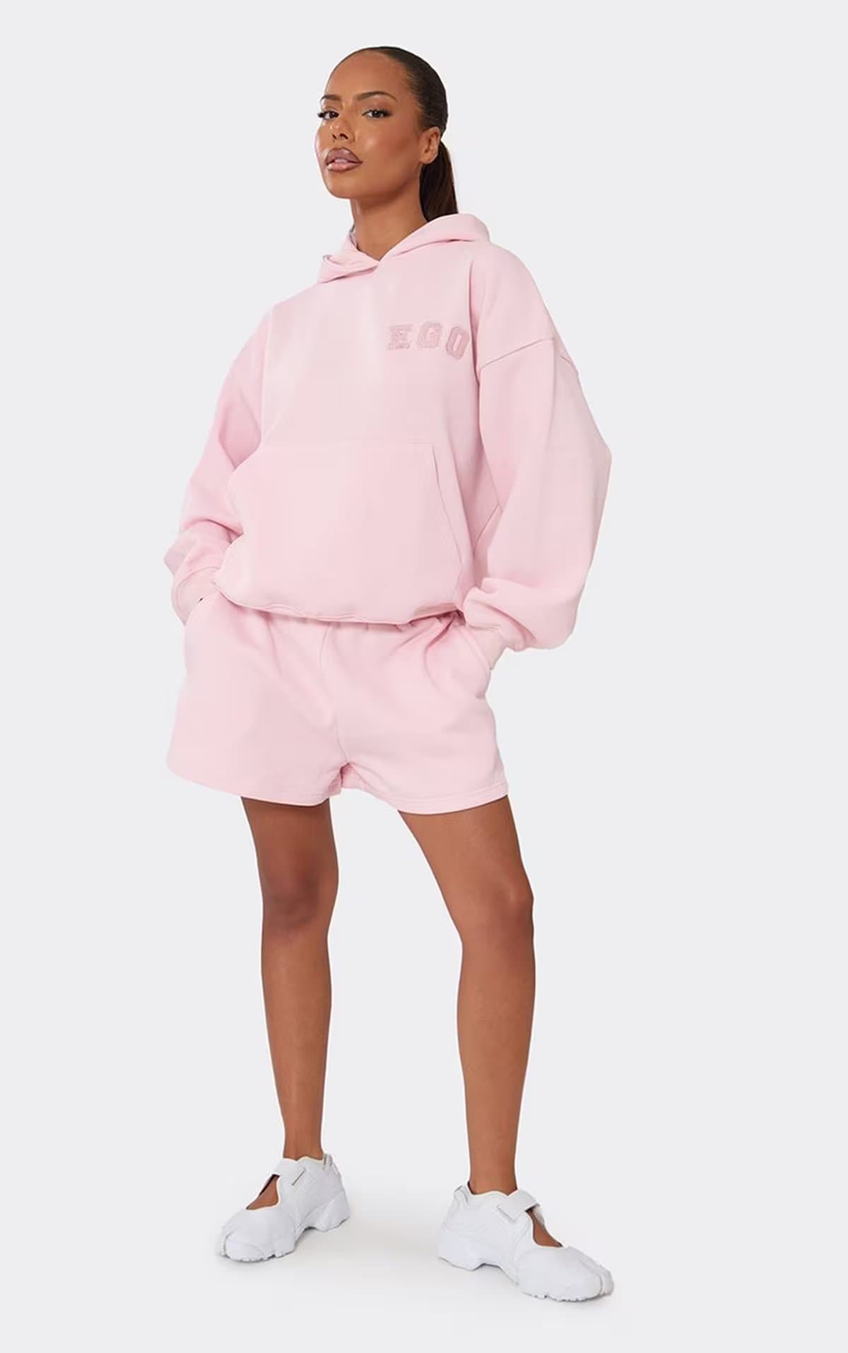 EGO Elasticated Waist Ego Graphic Detail Sweat Shorts In Pink, Women's Size UK 6