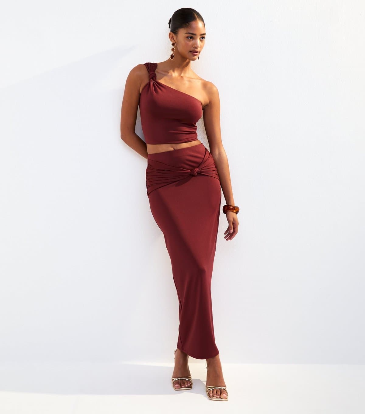 New Look Women's Rust Twist Detail Midi Skirt New Look