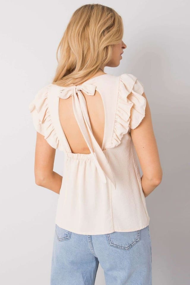 Love Lace Love Lace Women's Frill Short Sleeve Blouse with Back Cutout Style 167257 in Beige - 3