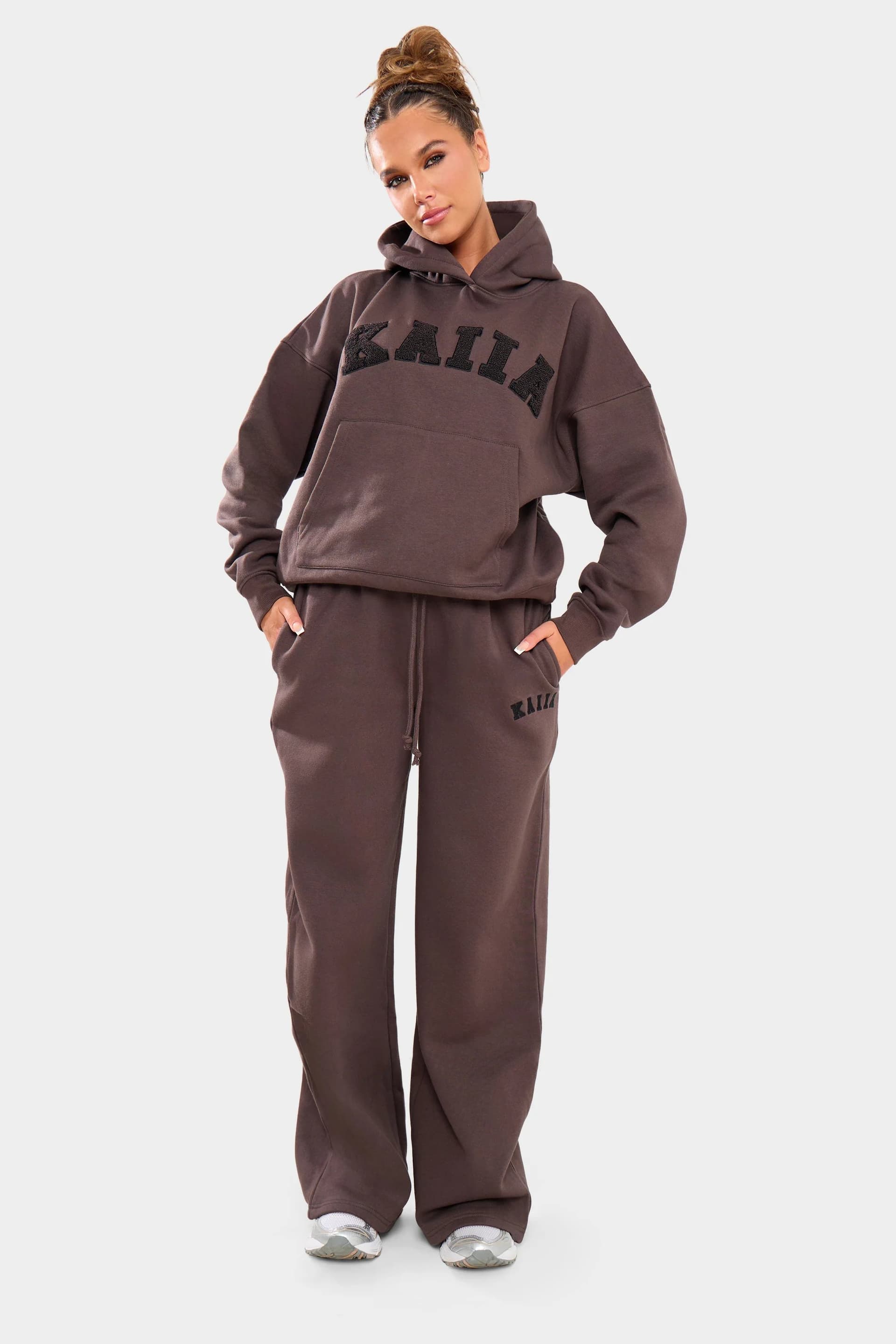 Kaiia Kaiia Logo Wide Leg Joggers Chocolate