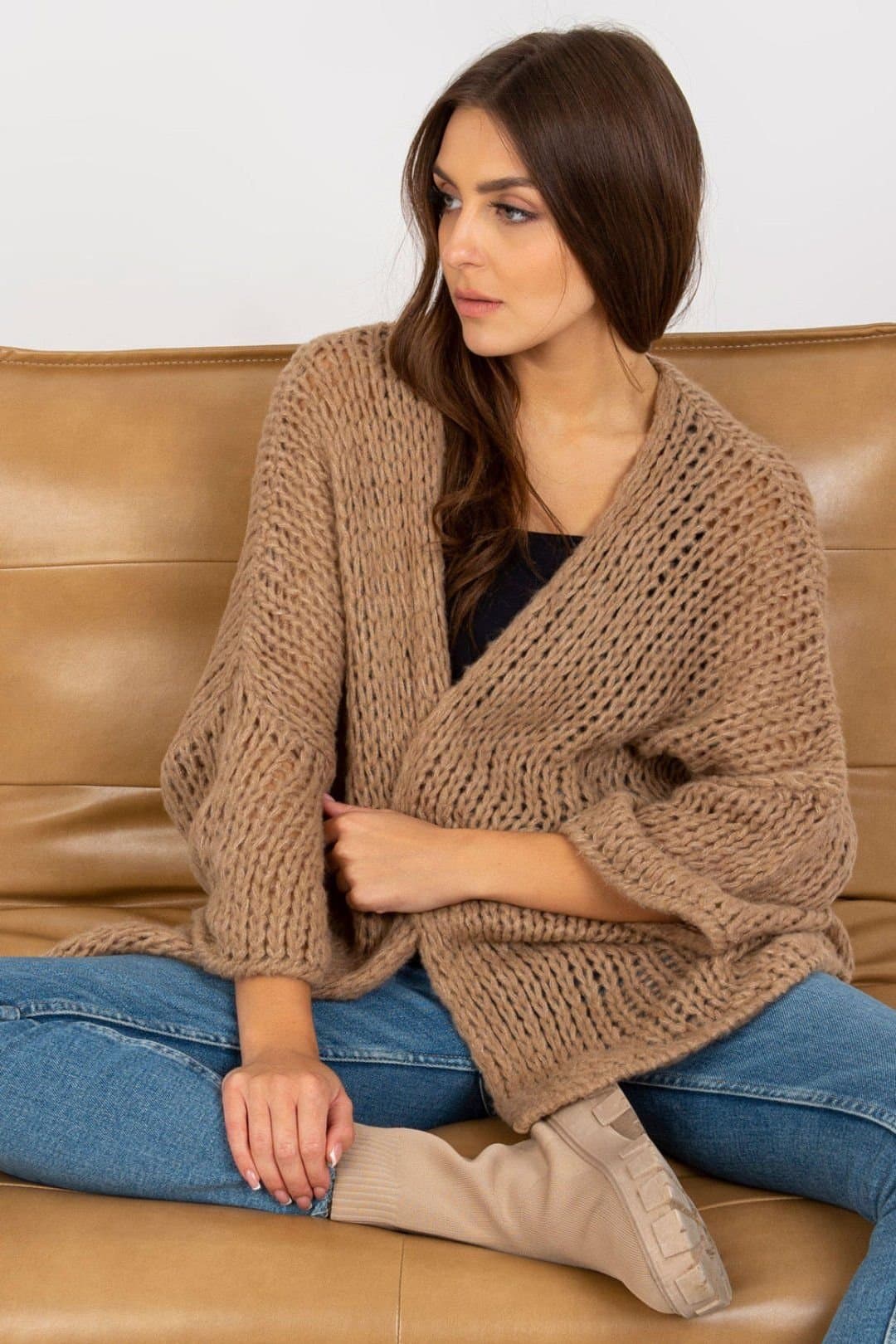 Love Lace Love Lace Women's Long Sleeve Open Front Cardigan in Beige