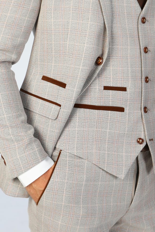 Paul Andrew Paul Andrew Men's Leo Checked Tailored Fit Blazer in Beige - 2