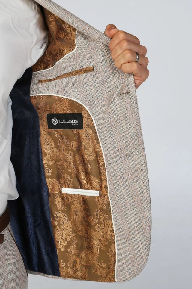 Paul Andrew Paul Andrew Men's Leo Checked Tailored Fit Blazer in Beige - 3
