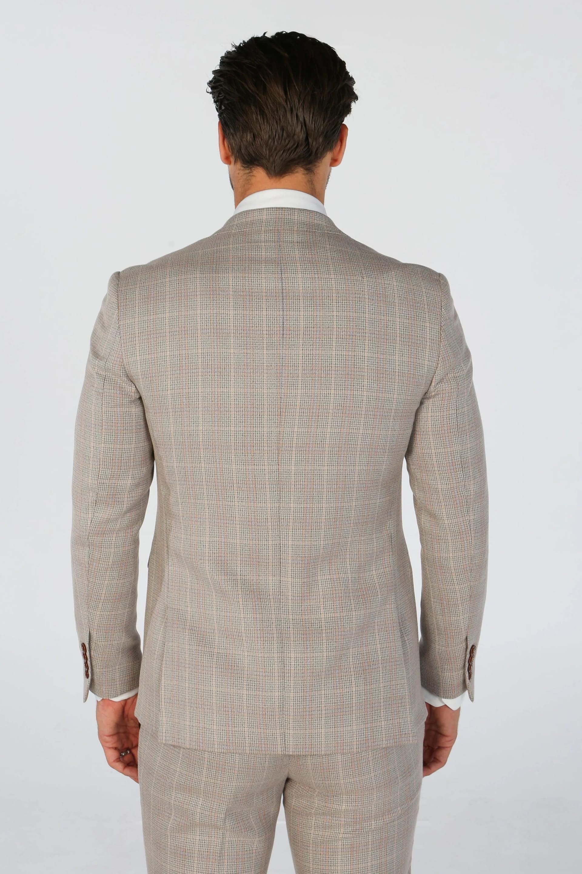 Paul Andrew Paul Andrew Men's Leo Checked Tailored Fit Blazer in Beige - 4