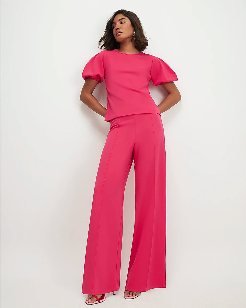 River Island River Island Womens Pink Pintuck Front Wide Leg Trousers