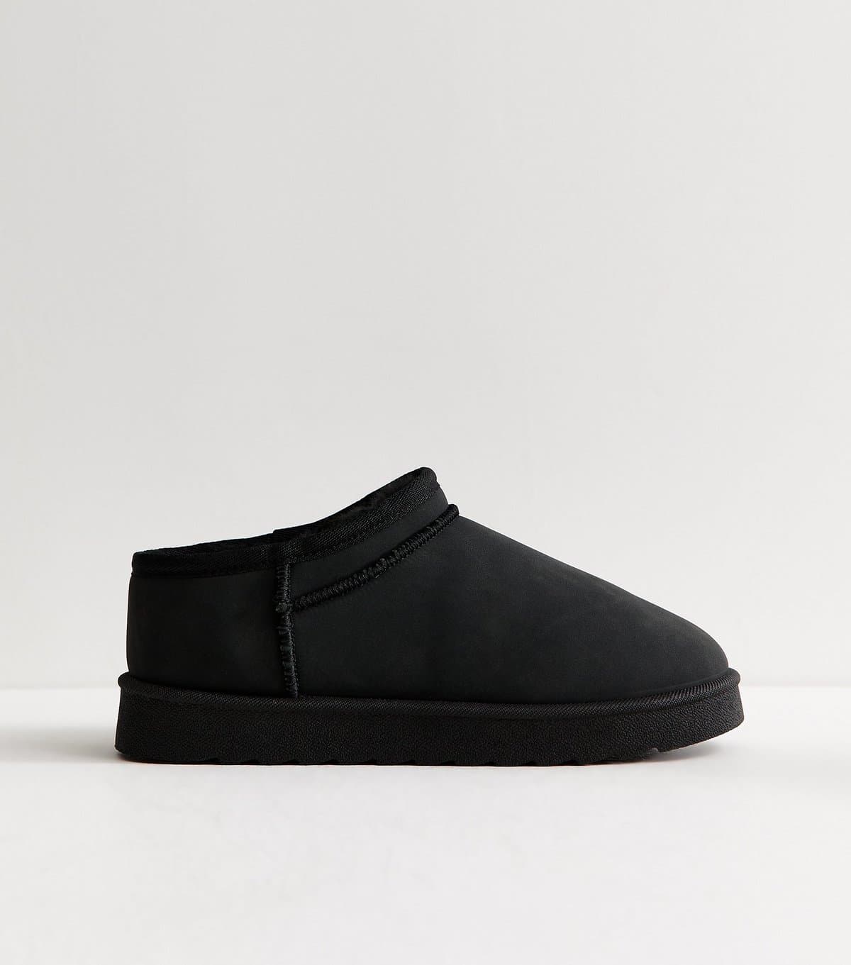 New Look Women's Black Faux Suede Low Top Sherpa Lined Slipper Boots Vegan New Look