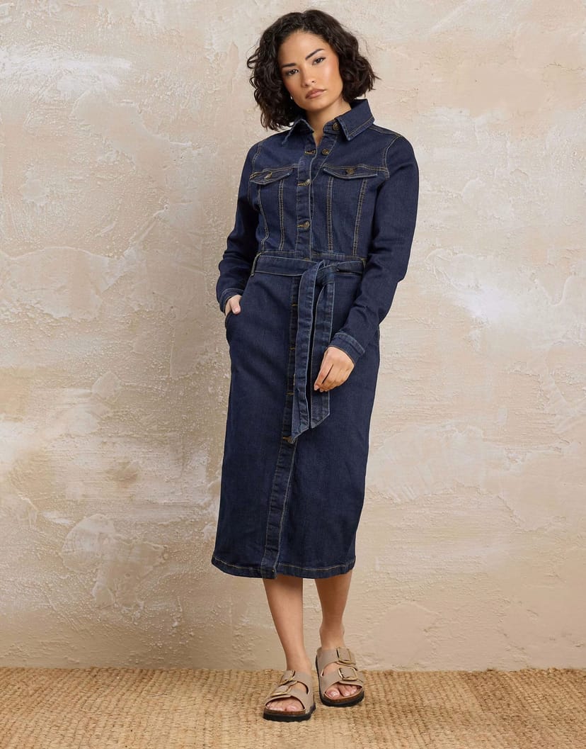 ASOS PixieGirl Petite denim tie dress in blue - 1