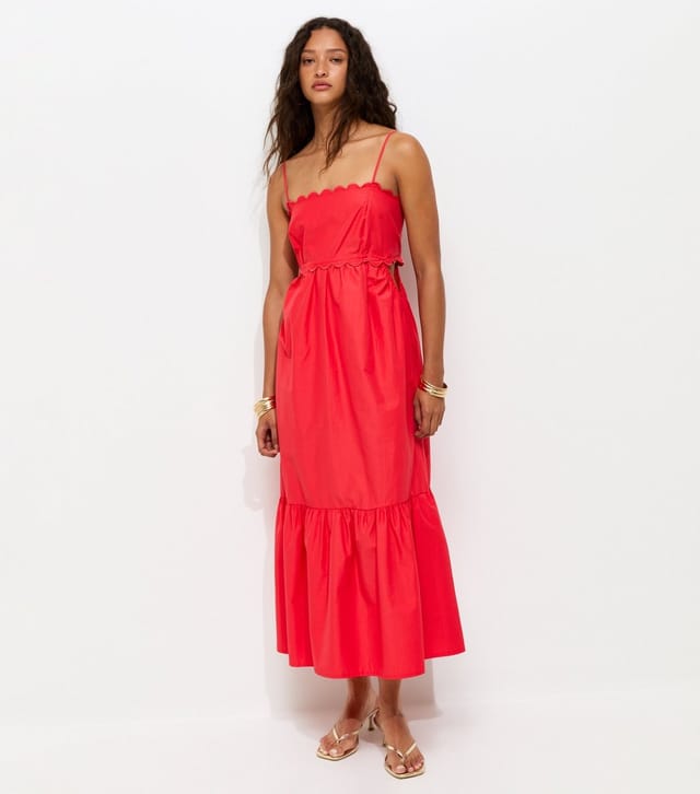 New Look Women's Dark Coral Scalloped Edge Strappy Poplin Midi Dress New Look - 2