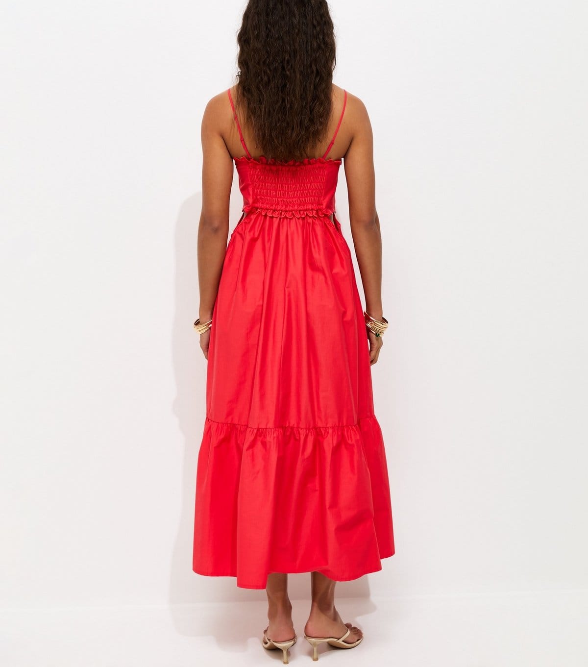 New Look Women's Dark Coral Scalloped Edge Strappy Poplin Midi Dress New Look - 4