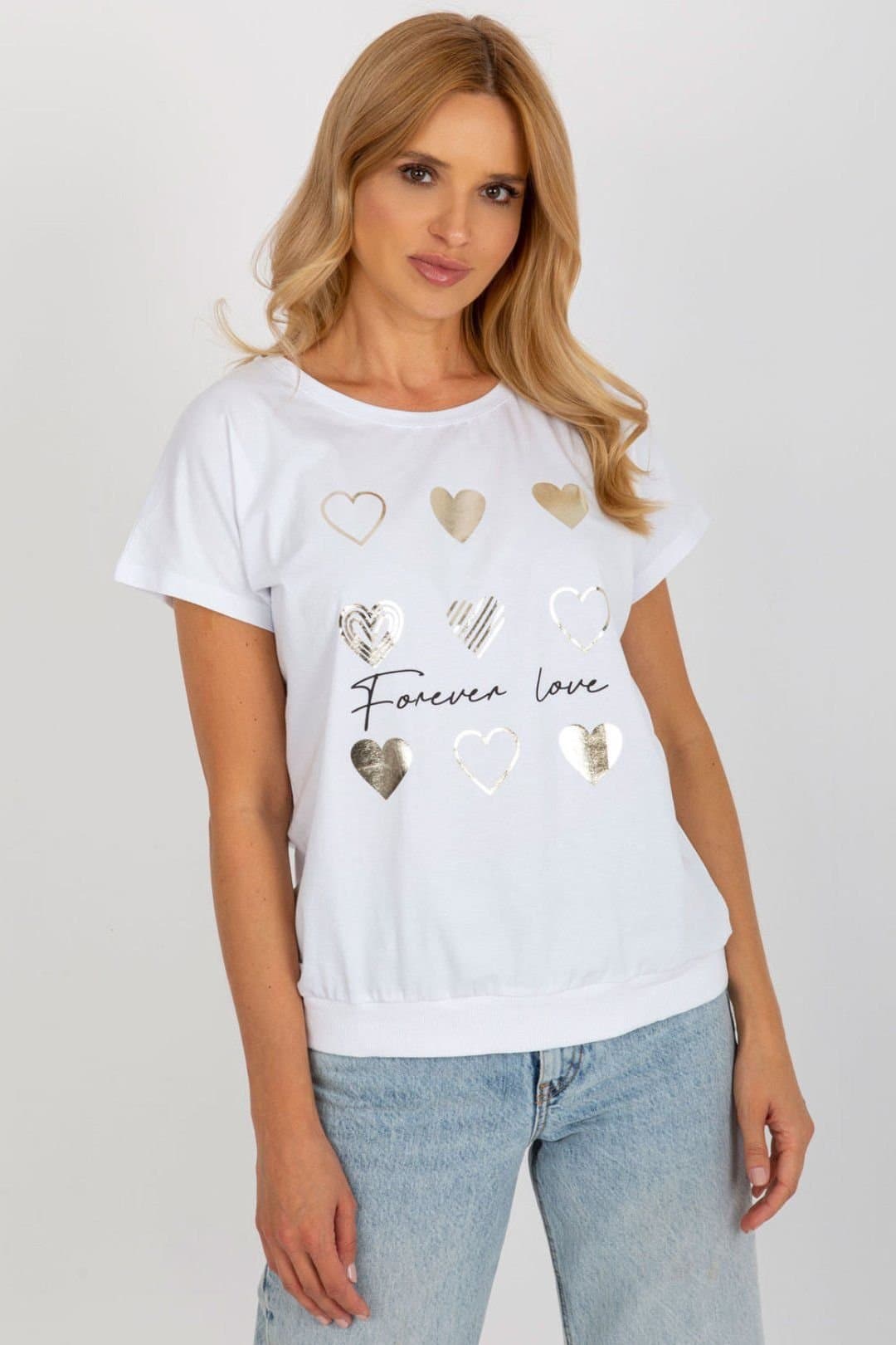 Love Lace Love Lace Women's Cotton Short Sleeve Round Neck Blouse Print in White