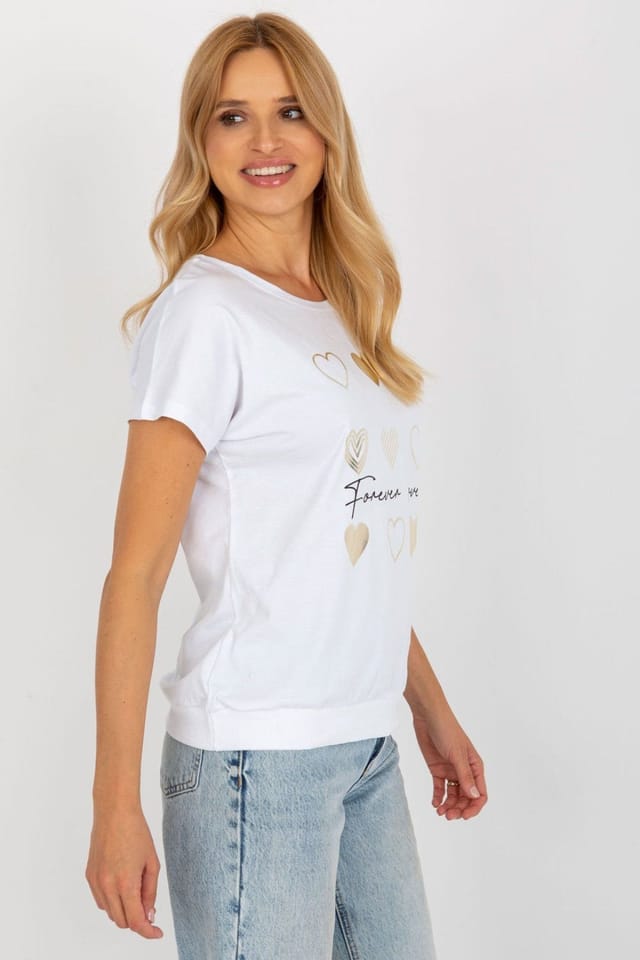 Love Lace Love Lace Women's Cotton Short Sleeve Round Neck Blouse Print in White - 2