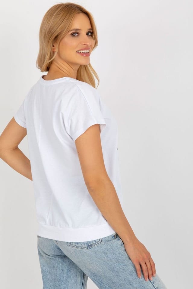 Love Lace Love Lace Women's Cotton Short Sleeve Round Neck Blouse Print in White - 3