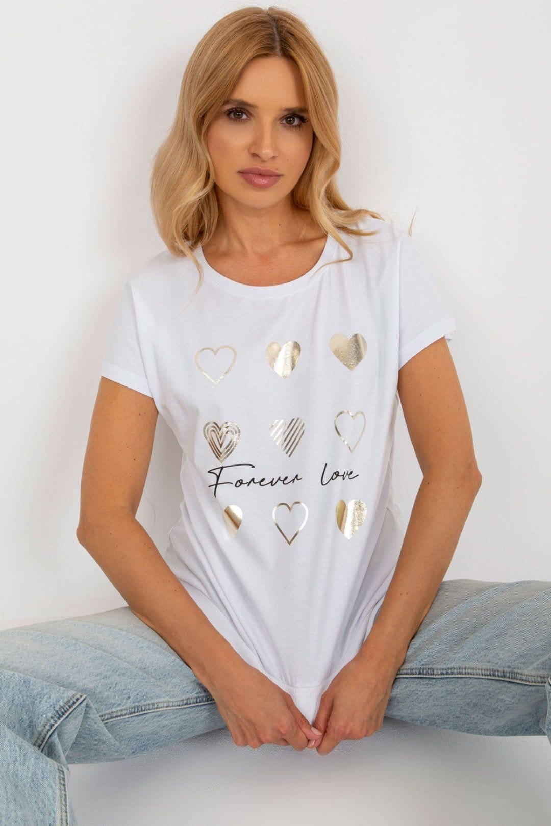 Love Lace Love Lace Women's Cotton Short Sleeve Round Neck Blouse Print in White - 4