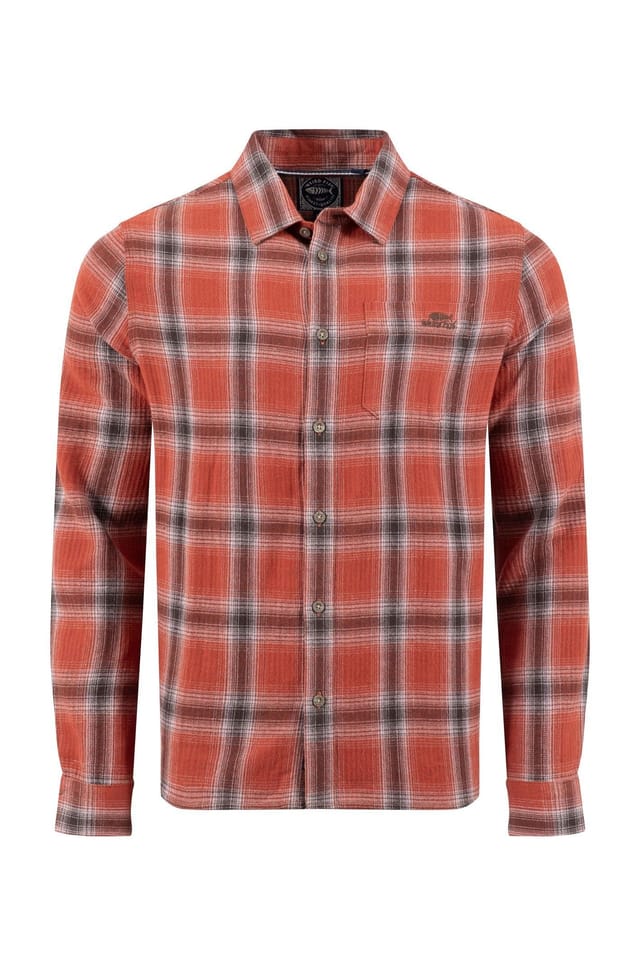 Weird Fish Weird Fish Men's Broxton Cotton Long Sleeve Herringbone Check Shirt in Copper - 2