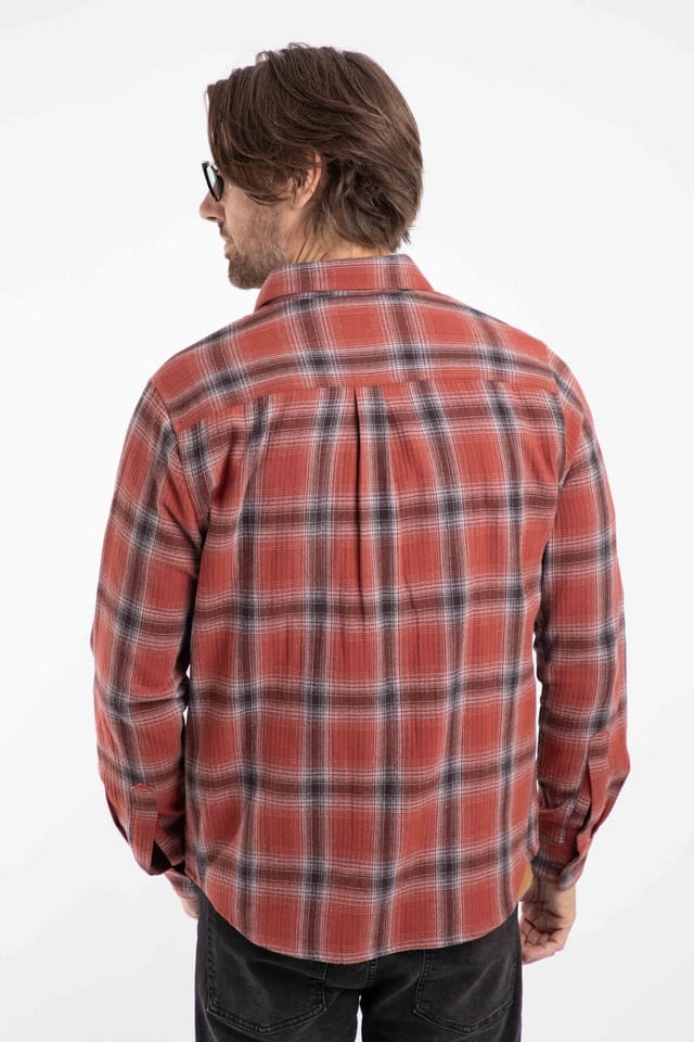 Weird Fish Weird Fish Men's Broxton Cotton Long Sleeve Herringbone Check Shirt in Copper - 3