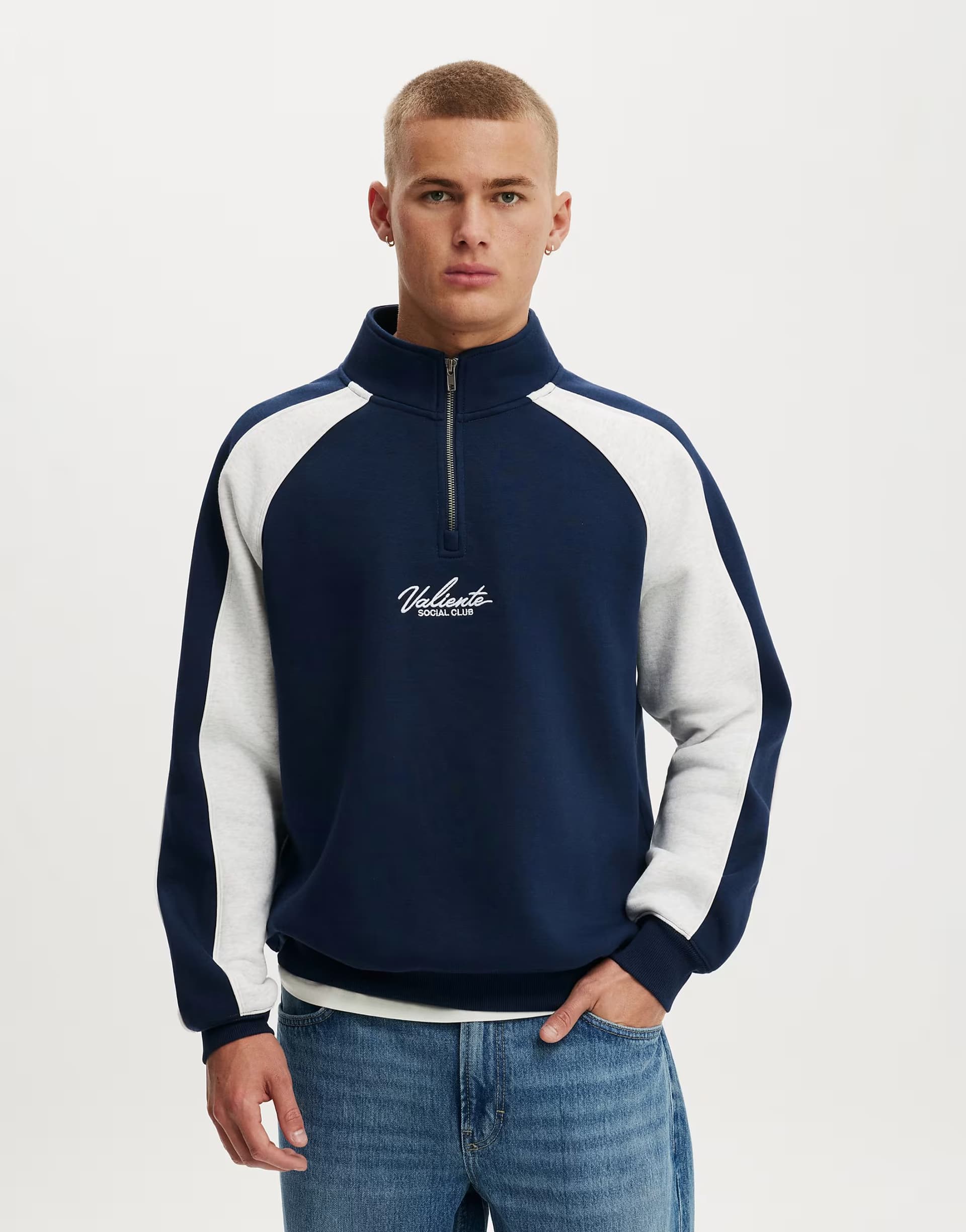 ASOS Cotton On 1/4 zip graphic fleece in blue