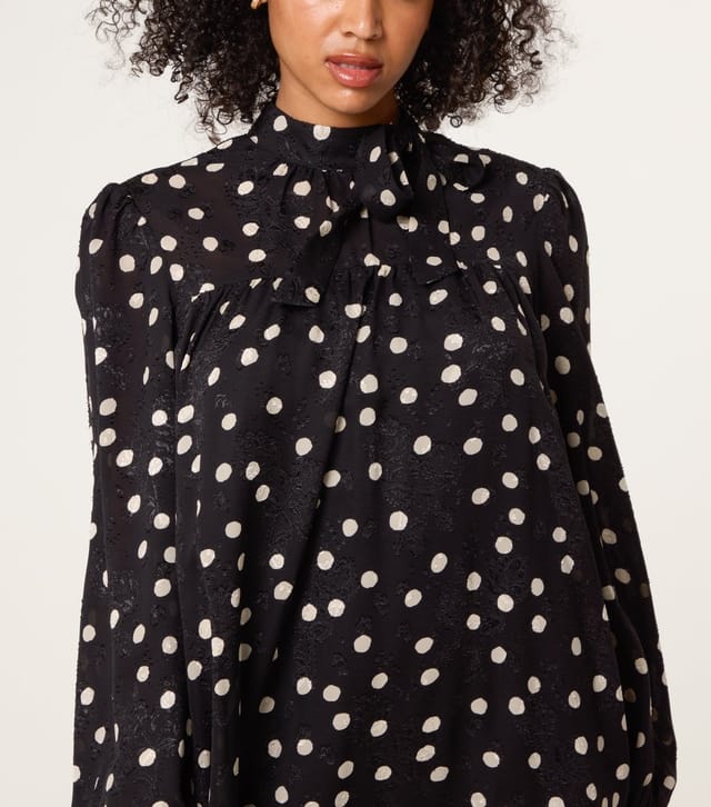 Blue Vanilla Women's Black Polka Dot Tie Neck Mini Dress Blue Vanilla New Look - 3