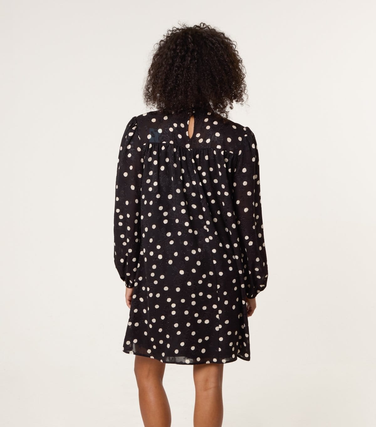 Blue Vanilla Women's Black Polka Dot Tie Neck Mini Dress Blue Vanilla New Look - 4