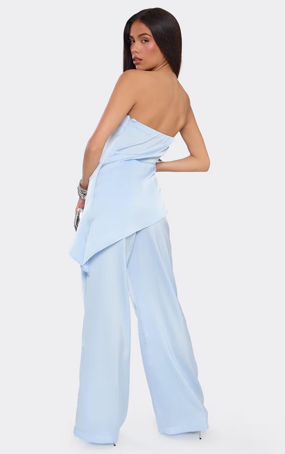 EGO EGO Light Blue Satin Wide Leg Trousers