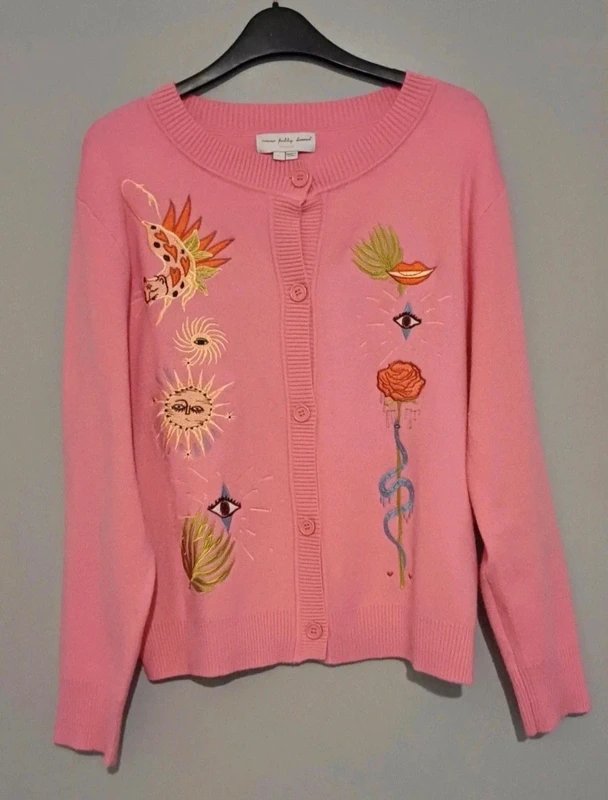 Never Fully Dressed Never Fully Dressed Pink Enchanted Icons Embroidered Cardigan- size L (14/16) - 1