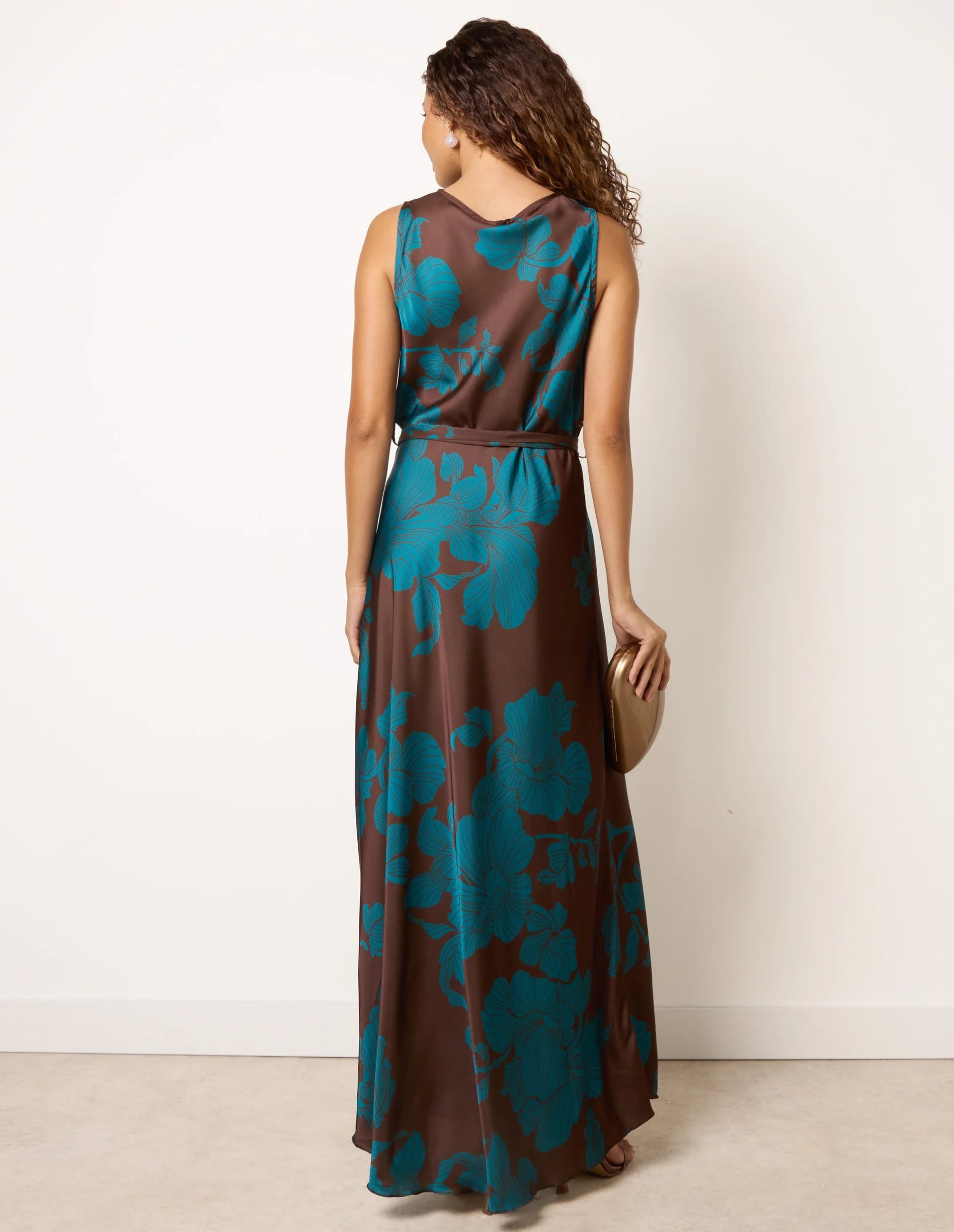 Blue Vanilla Floral Satin Cowl Neck Dress - 4