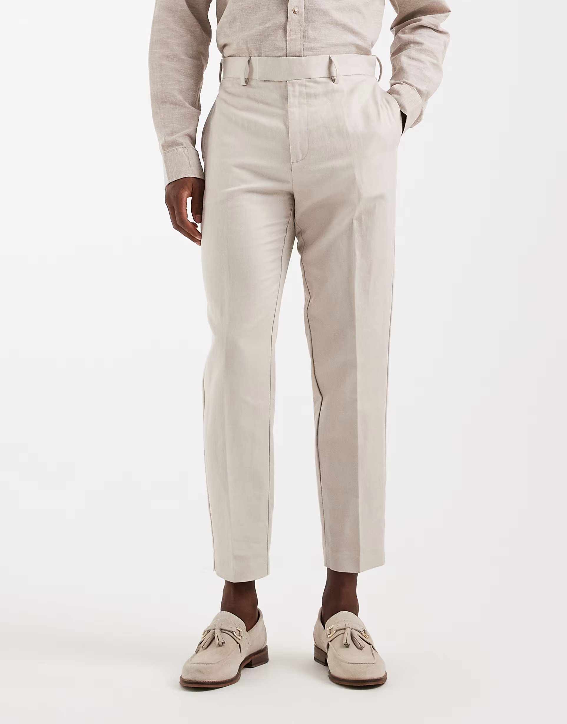 ASOS ASOS DESIGN smart linen rich tapered trousers in stone - 1