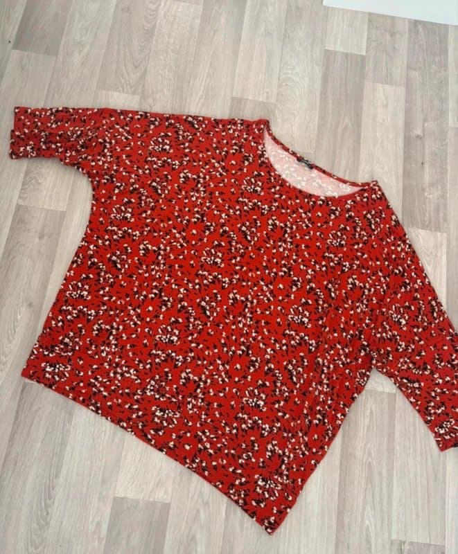 ROMAN Roman Red Floral Print Tunic Top UK 20 | Oversized Relaxed Fit 3/4 Sleeve Blouse Casual Smart