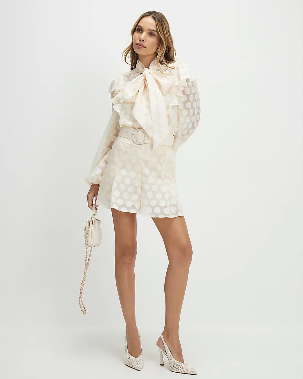 River Island River Island Womens Cream Belted Spot Print Shorts