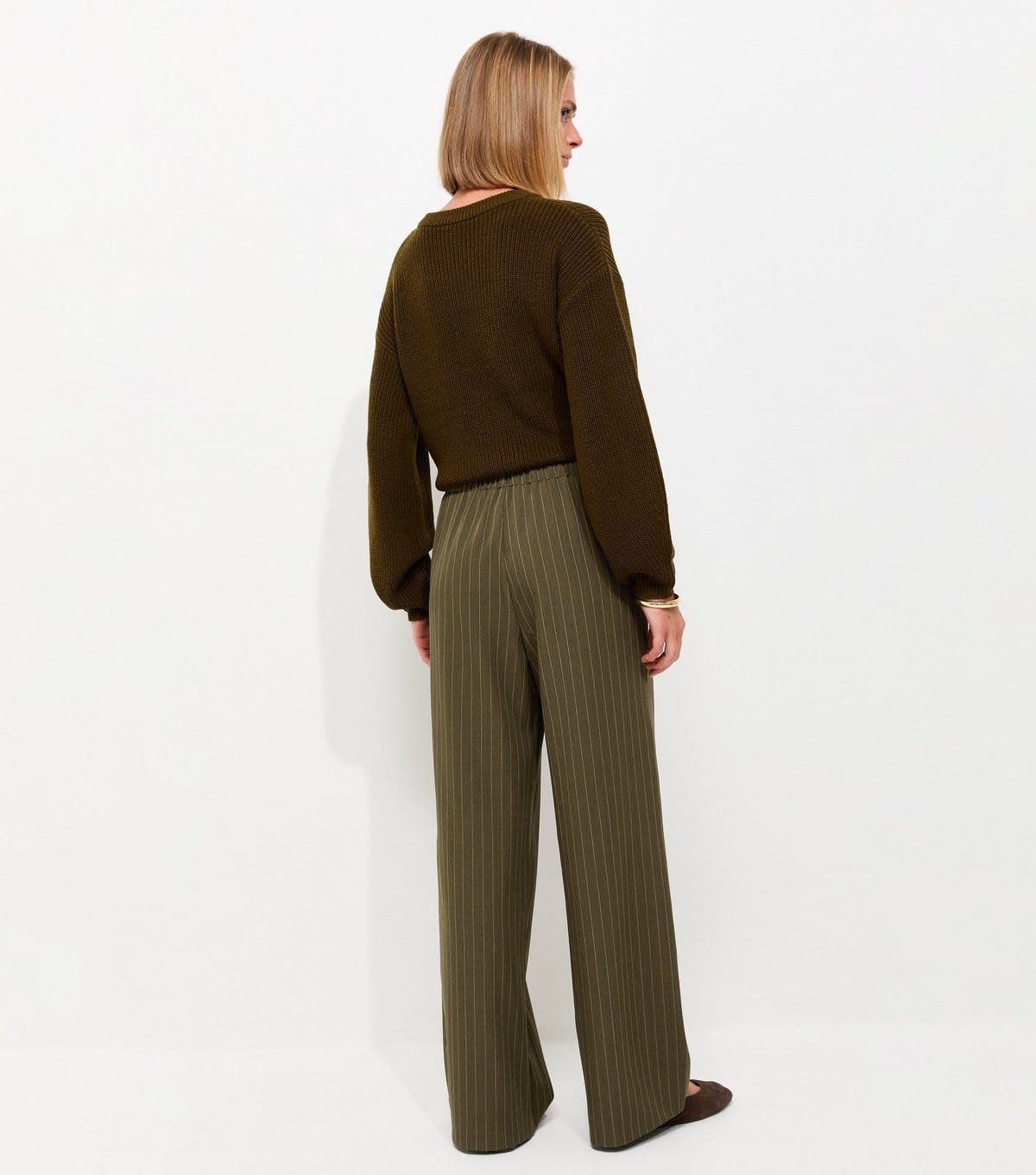 New Look Women's Green Pinstripe Tailored Wide Leg Trousers New Look - 4