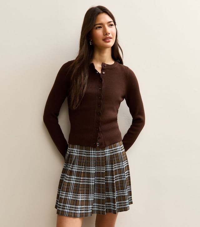 New Look Women's Dark Brown Check Pleated Mini Skirt New Look - 2