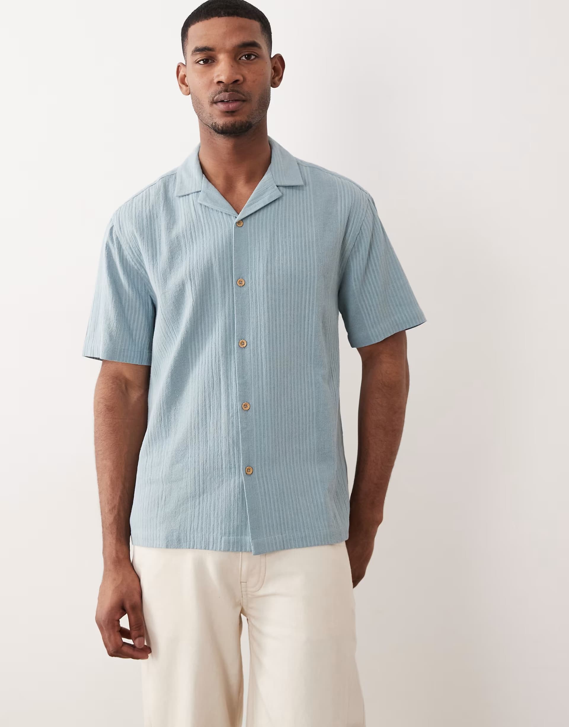 ASOS ASOS DESIGN relaxed revere shirt with stripe jacquard in blue