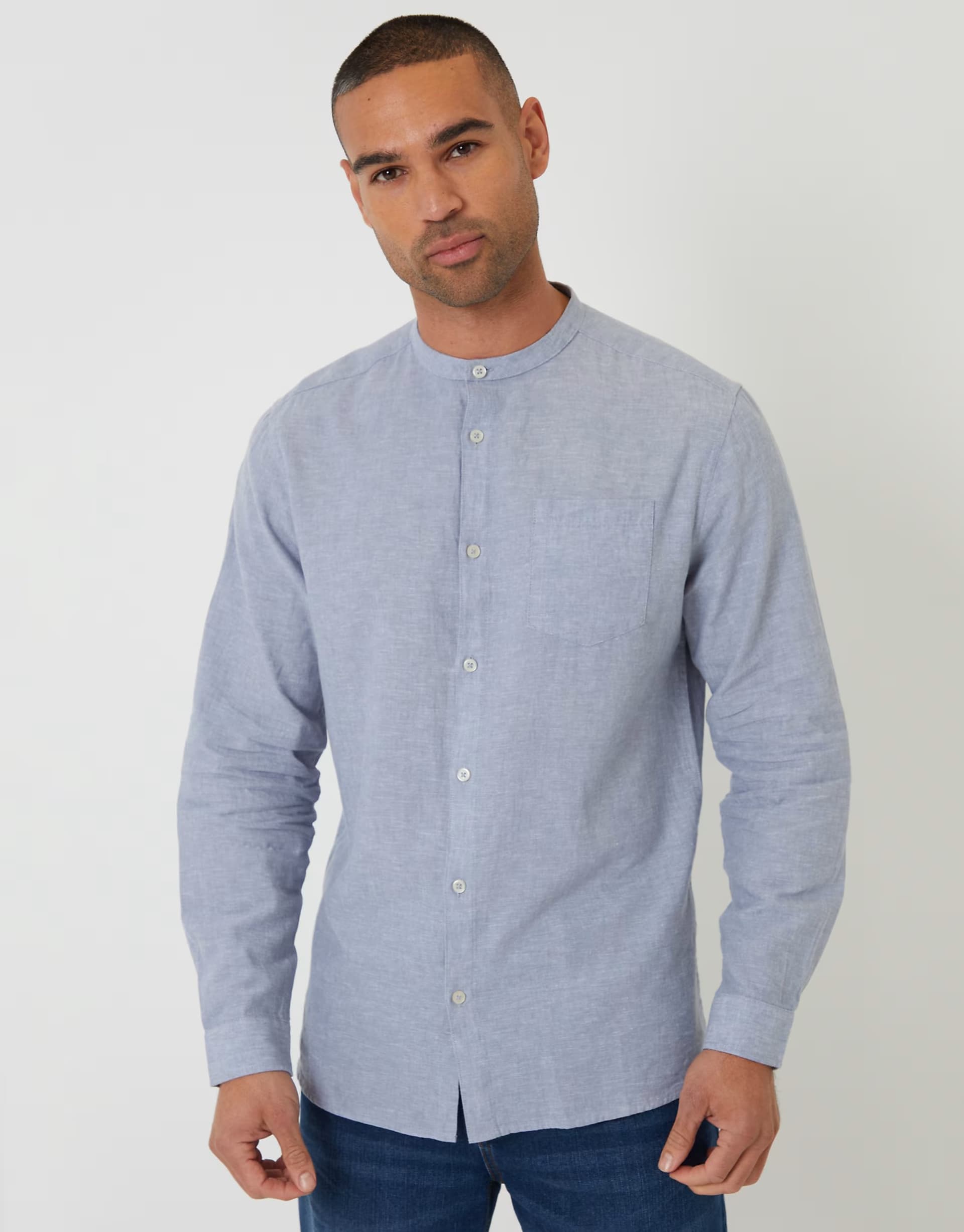 ASOS ASOS Threadbare Long Sleeve Linen Shirt in Light Blue