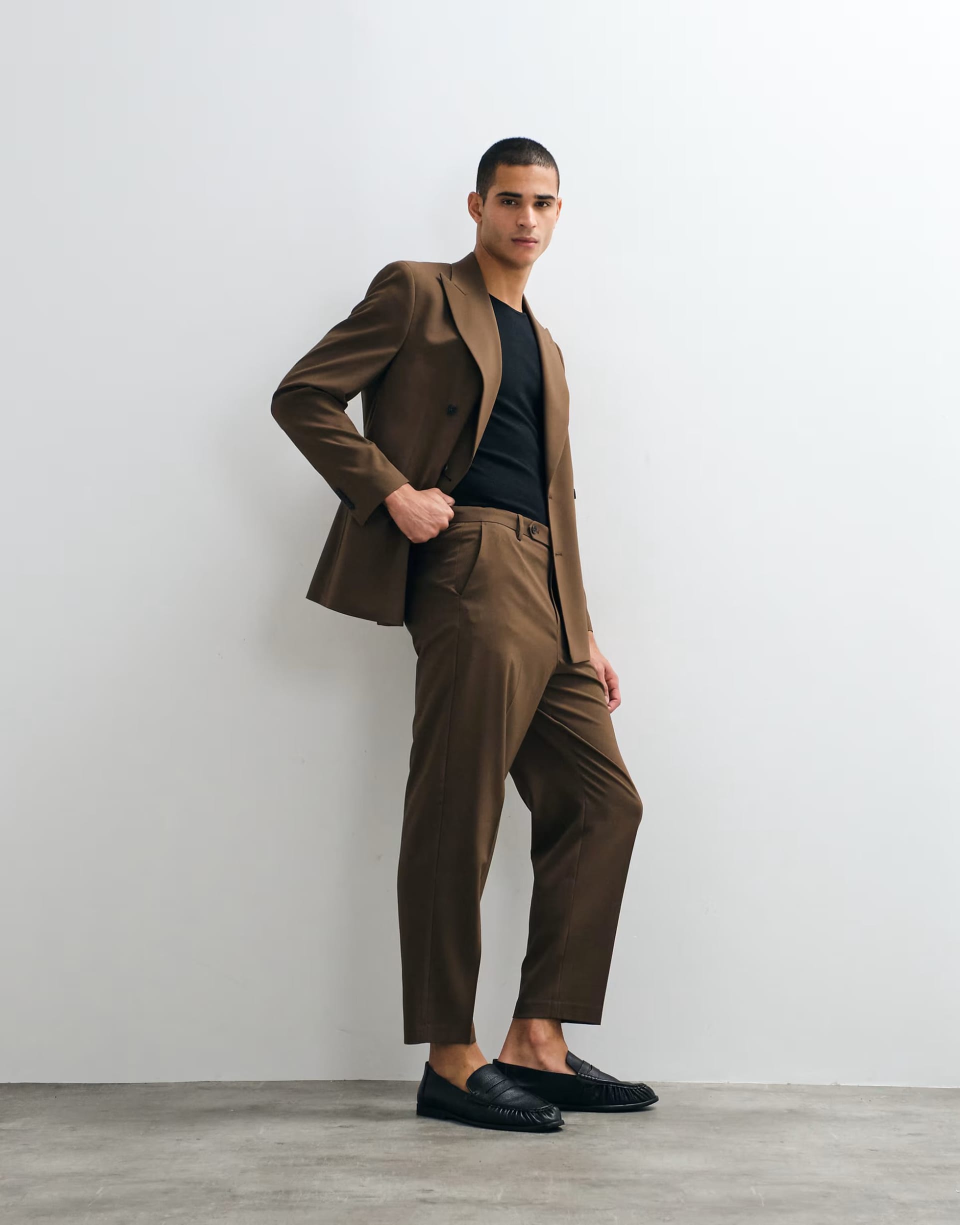 ASOS Brown Wool Carrot Fit Suit Trousers