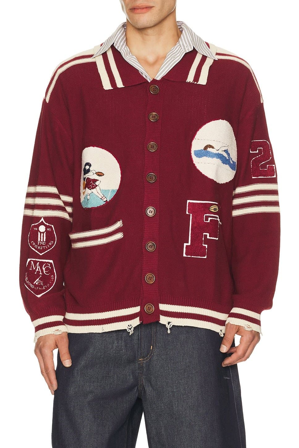 revolve Revolve Deep Red Varsity Patch Collared Cardigan