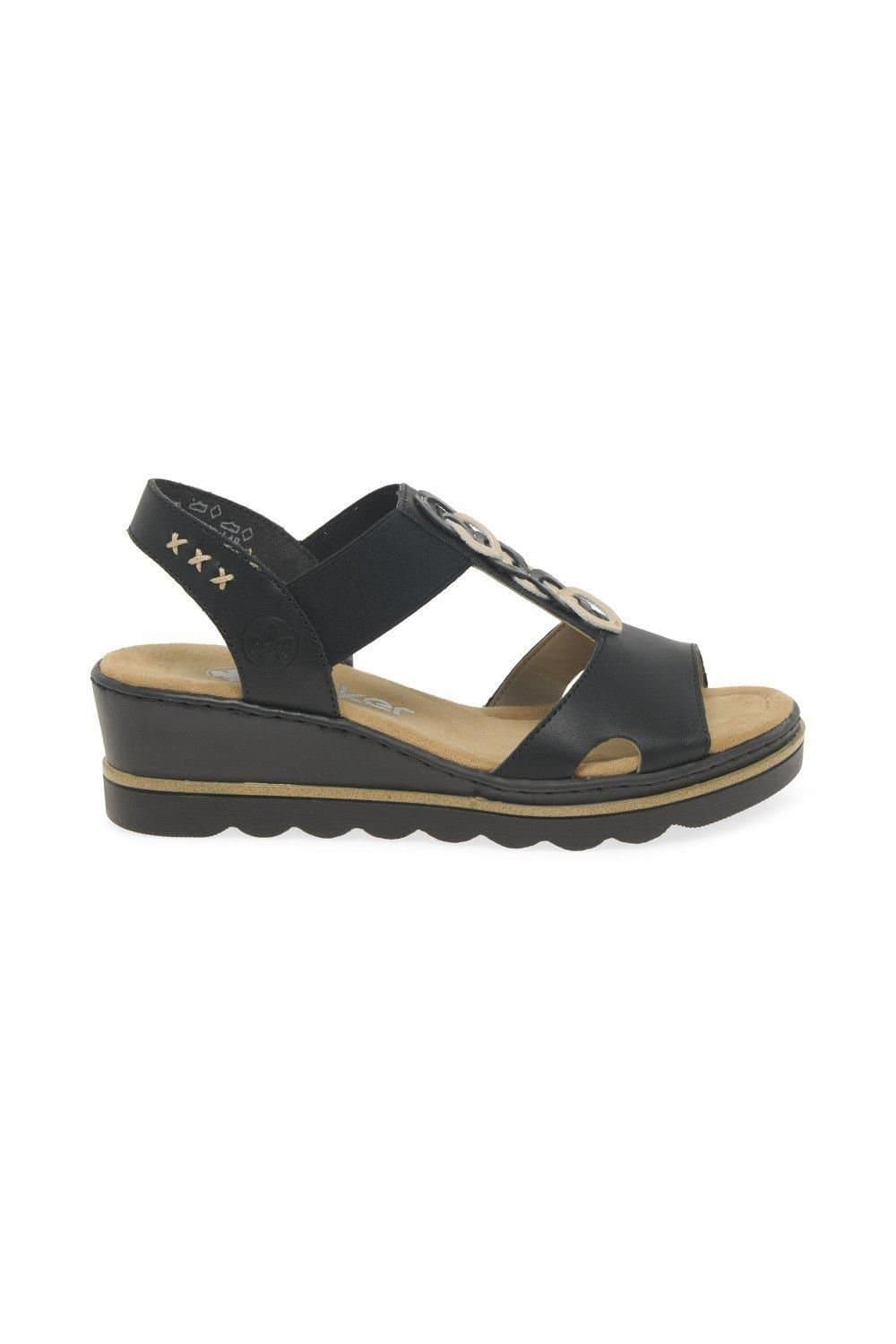 Rieker Rieker Women's 'Medal' Wedge Heel Sandals in Black
