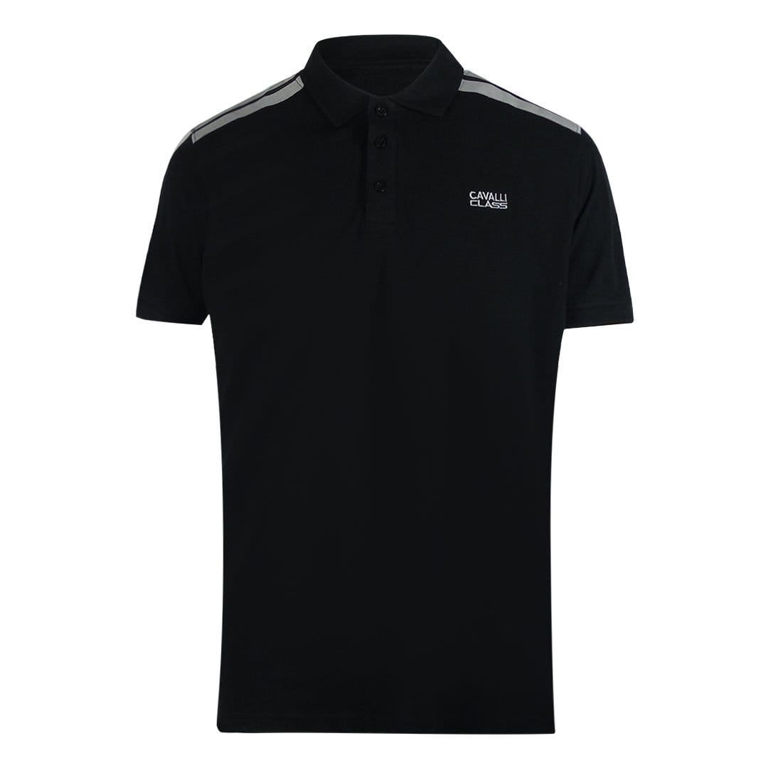Cavalli Class Cavalli Class Men's Taped Shoulders Black Polo Shirt - 1