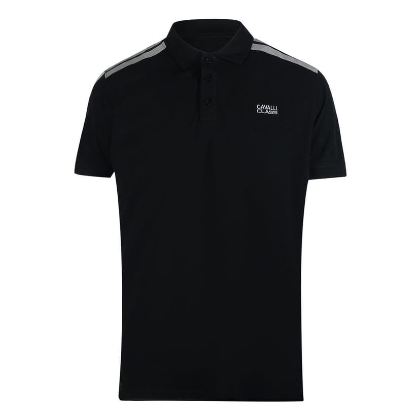 Cavalli Class Cavalli Class Men's Taped Shoulders Black Polo Shirt - 1