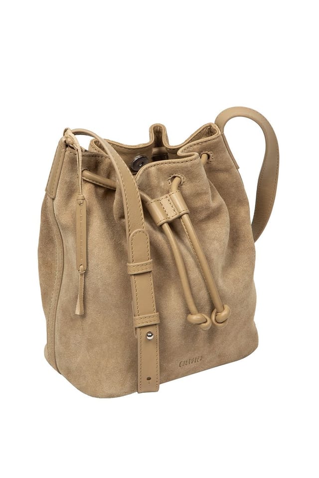 Cultured London Cultured London Women's 'Emerson' Suede & Leather Shoulder Bag in Beige - 3