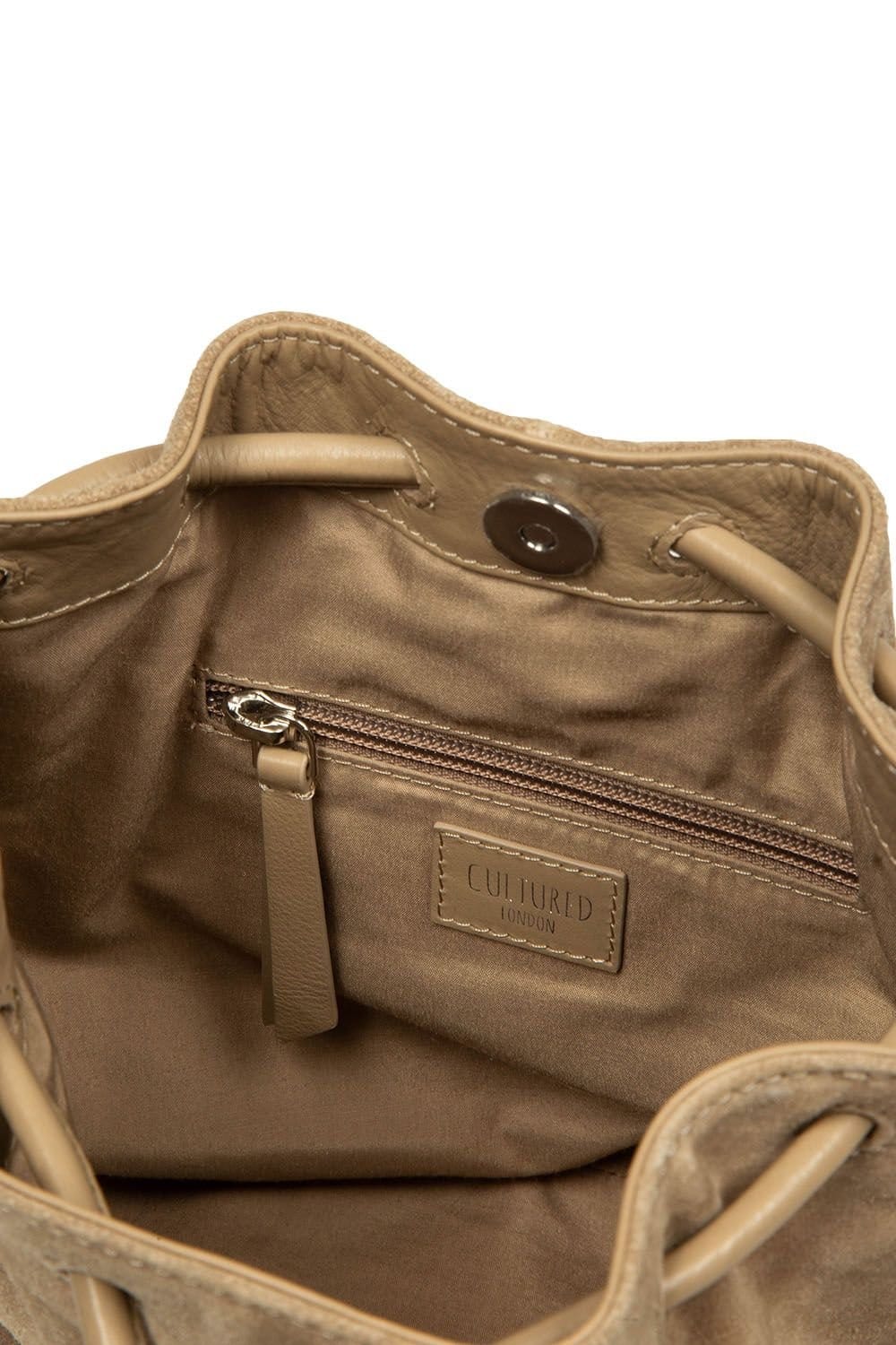 Cultured London Cultured London Women's 'Emerson' Suede & Leather Shoulder Bag in Beige - 4