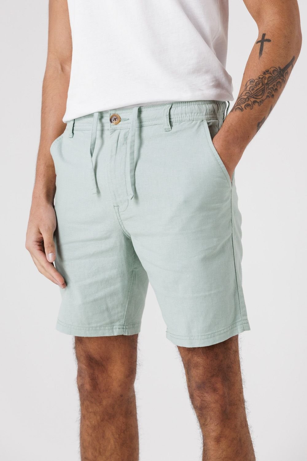 Tokyo Laundry Tokyo Laundry Men's Cotton Linen Shorts with Drawstrings in Light Green - 4