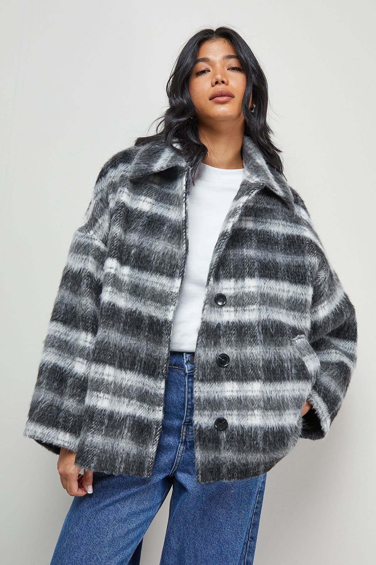 Warehouse Warehouse Women's Check Oversized Short Car Coat