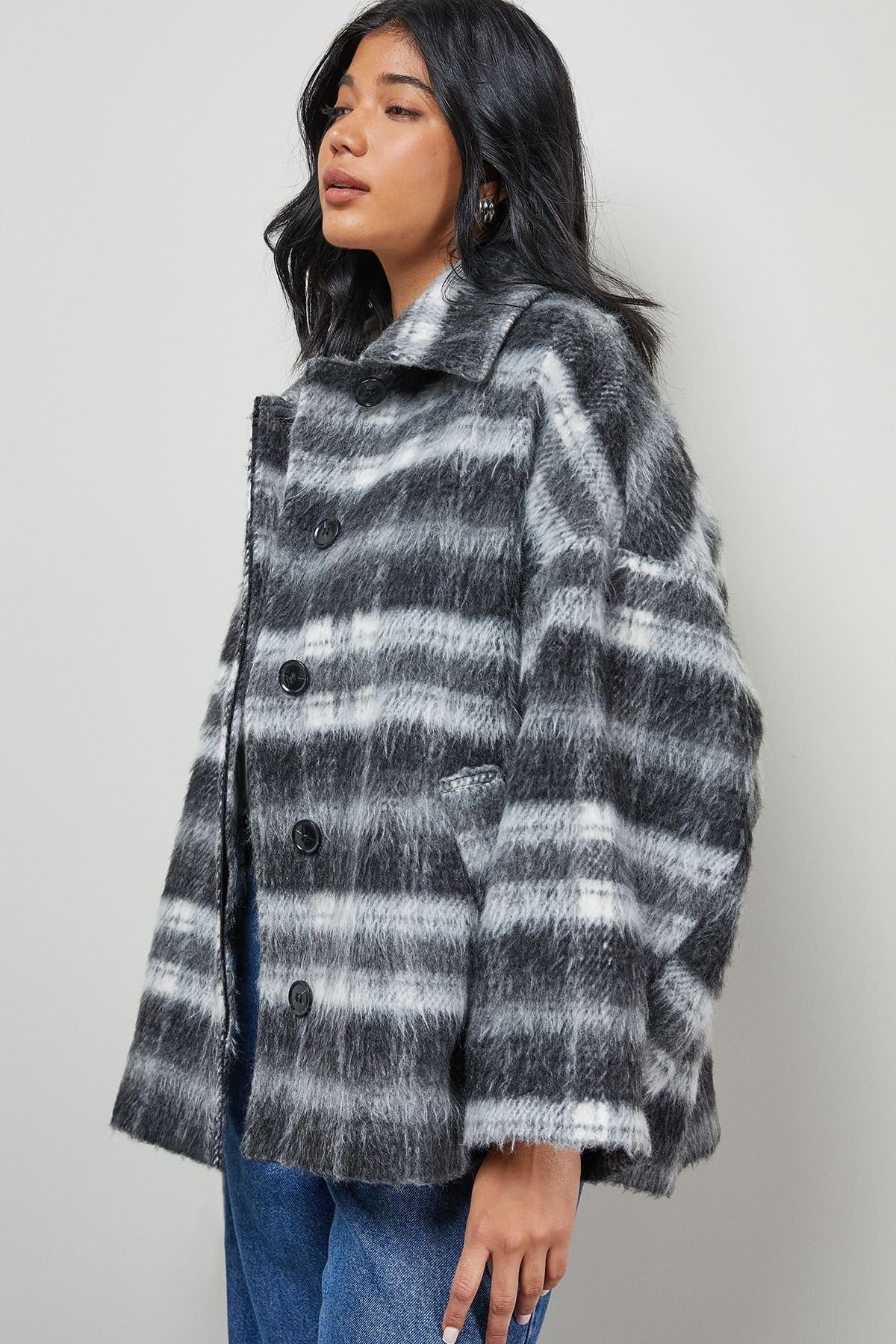 Warehouse Warehouse Women's Check Oversized Short Car Coat - 4